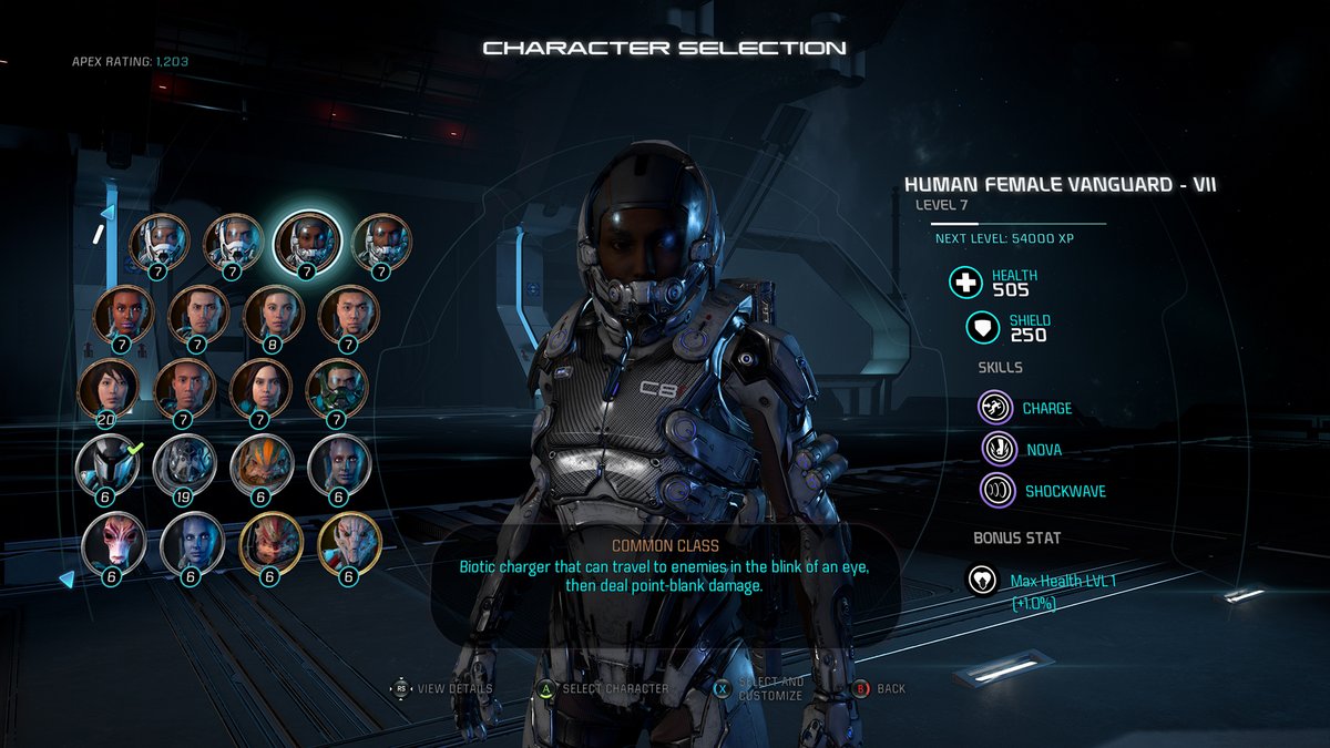 Mass Effect Andromeda sélection de personnage